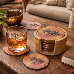 Soapstone Coaster Set Hand Carved Safari Animal Stone Drink African Decor